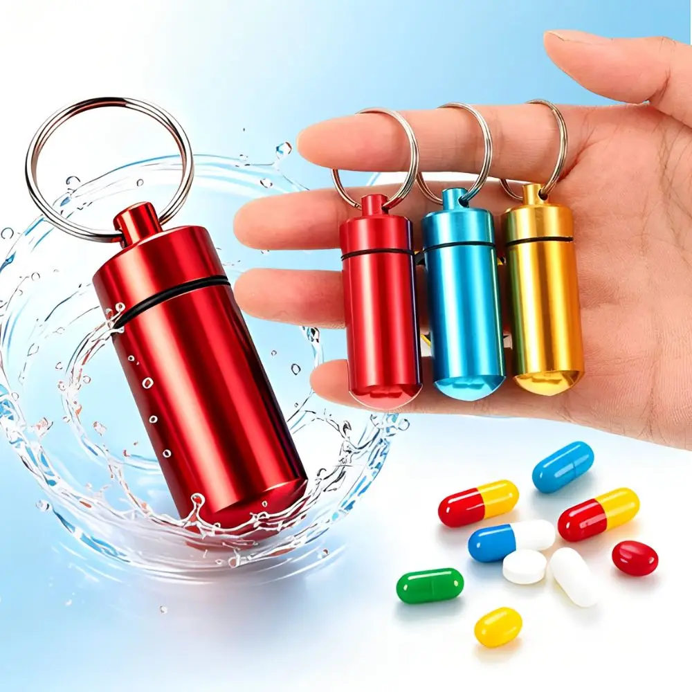 3/6/14pcs Random Color Waterproof Aluminum Pill Container Keychain Mini Portable Medicine Storage Bottle Outdoor YMY