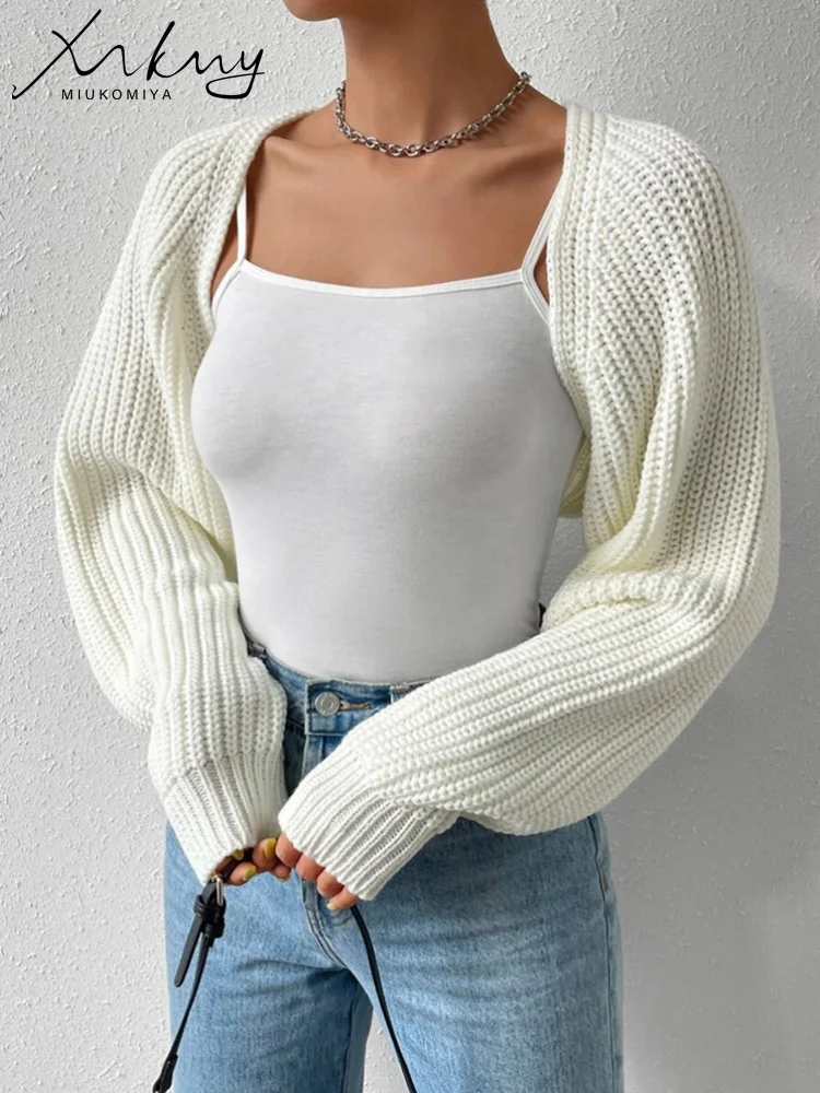 MiuKoMiYa Ultra-Short White Knitwears Cardigan For Women Short Knitted Jackets Loose Sweaters Crop Tops Solid Sexy Cardigans