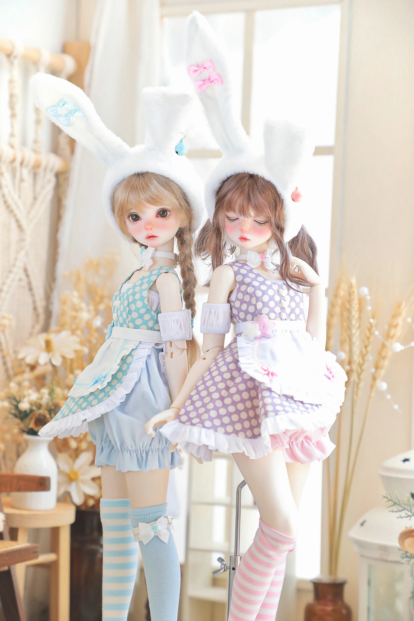 

BJD doll clothes suitable for 1/4 size cute doll rabbit clothes suit suspenders skirt suit doll accessories (8 points)