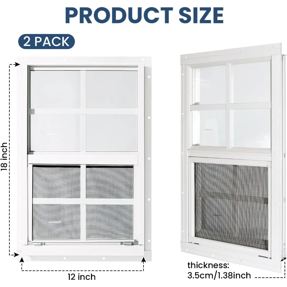 2 Pack Shed Windows,12" x 18" Small Sliding Windows,Flush Mount Windows with Tempered Glass and Fiberglass Screen for Shed