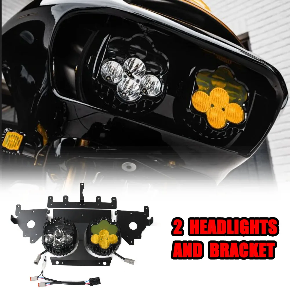 

Motorcycle Transparent Headlight High Beam Low Beam - Yellow Fog Light Fit For Road Glide CVO Limited Special Ultra FLTRX 15+