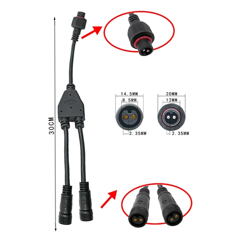 2pin Parallel Extension 1 to 2 Cable Waterproof Connector DC Male to Female Adapter Plug Intelligent Solar Light Conversions