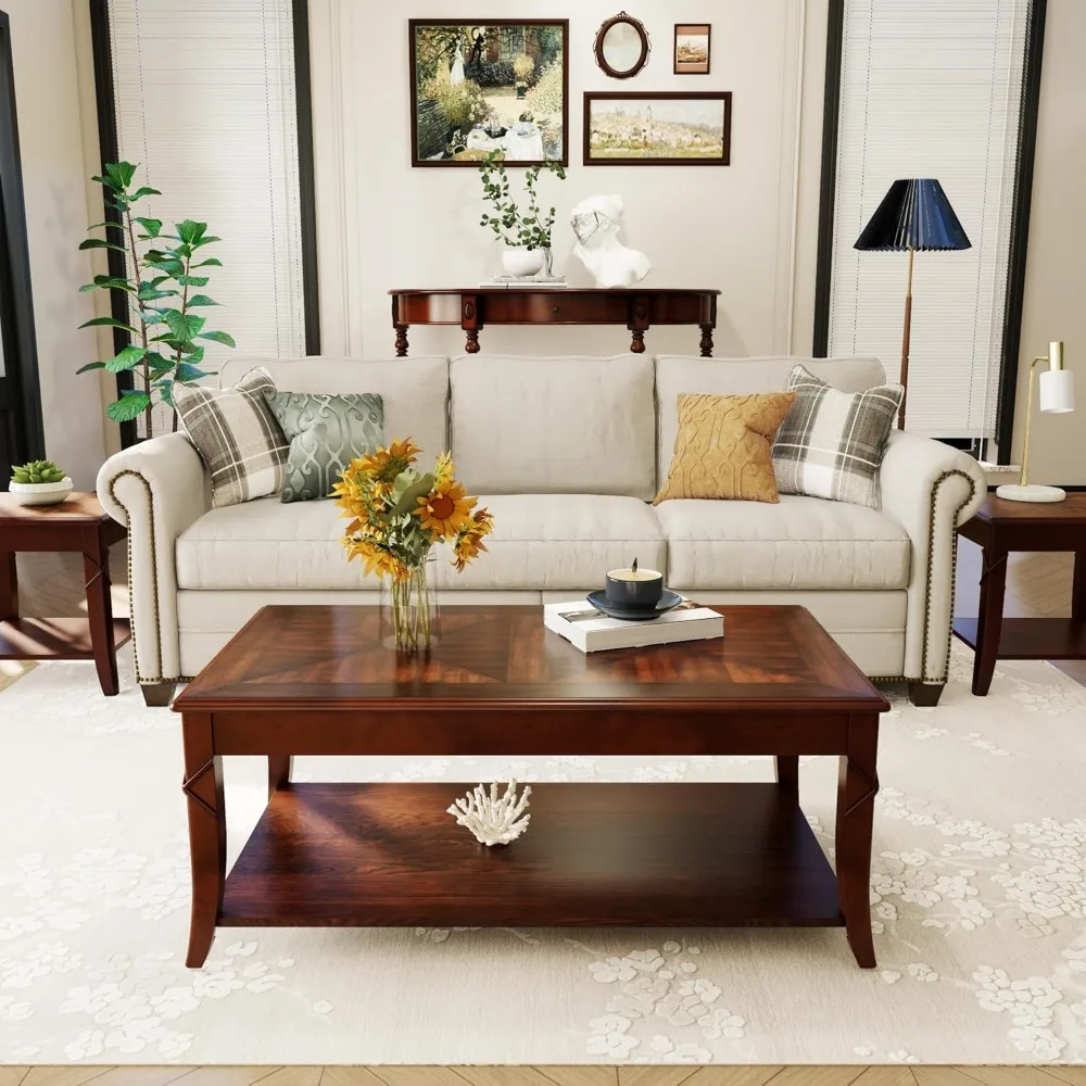 Set of 3 Mid-Century Modern Solid Wood Coffee and Side Tables for Living Room