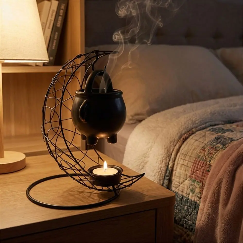 Table Centerpiece Iron Moon Aromatherapy Stove Decorative with Ceramic Stove Essential Oil Burner Tealight Holder Home Decor