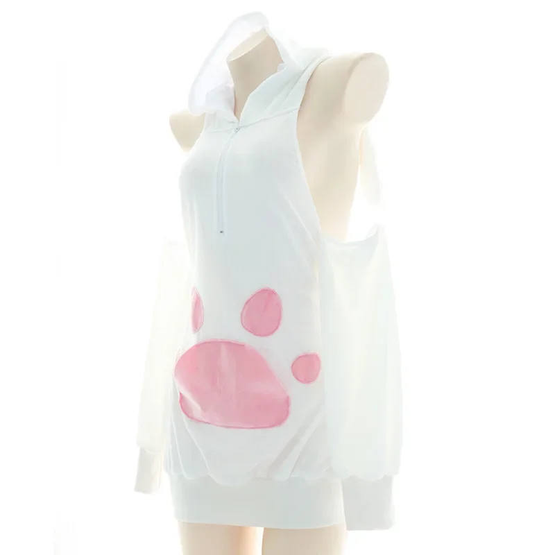 Pyjama à capuche dos nu avec patte de chat pour femme, sweat à capuche sexy, body Kawaii, pull en peluche, sous-vêtements Anime Bunny Girl Cosplay, Gelwomen