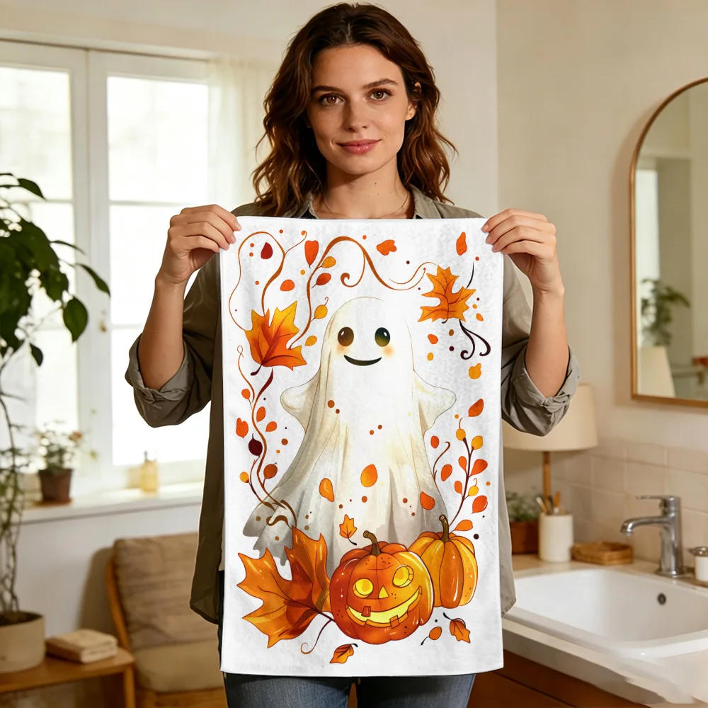 1pc/2pcs Ghost, Maple and Pumpkin Printed Kitchen Towel-Super absorbent, reusable polyester dishcloths perfect for home decor, c
