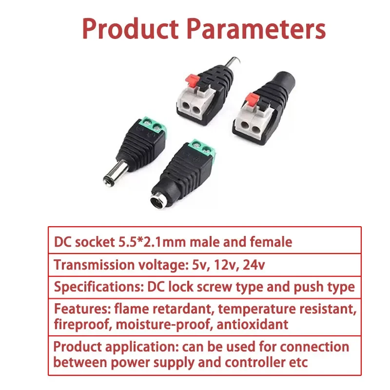 الإناث والذكور تيار مستمر موصلات 2.1x5.5 مللي متر محول القابس الطاقة الرافعات مآخذ موصل ل ل لون واحد LED قطاع ضوء كاميرا تلفزيونات الدوائر المغلقة