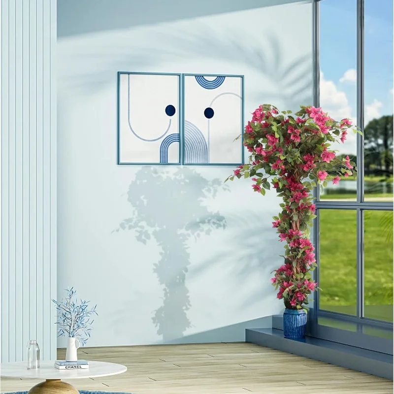 شجرة بوجينفيليا صناعية بطول 5 أقدام مع زهور في وعاء بلاستيكي شجرة مزهرة صناعية للديكور الداخلي أو الخارجي للمكتب المنزلي، 1 ص