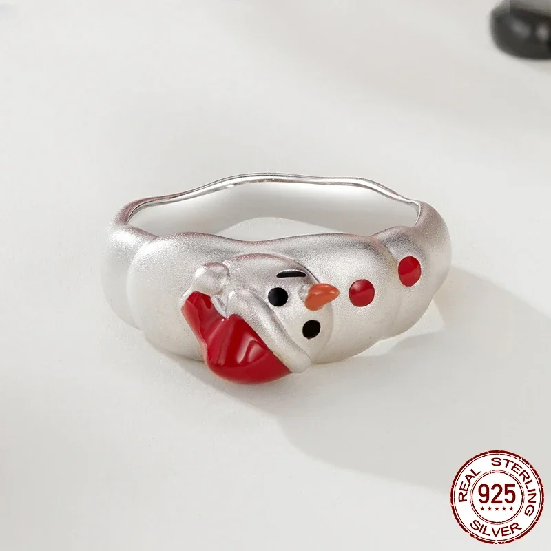 Disiniya Christmas Snowman Band Ring for Women, Christmas Red Cute Xmas Finger Ring For Girl Fashion Jewelry Gift SCR1080