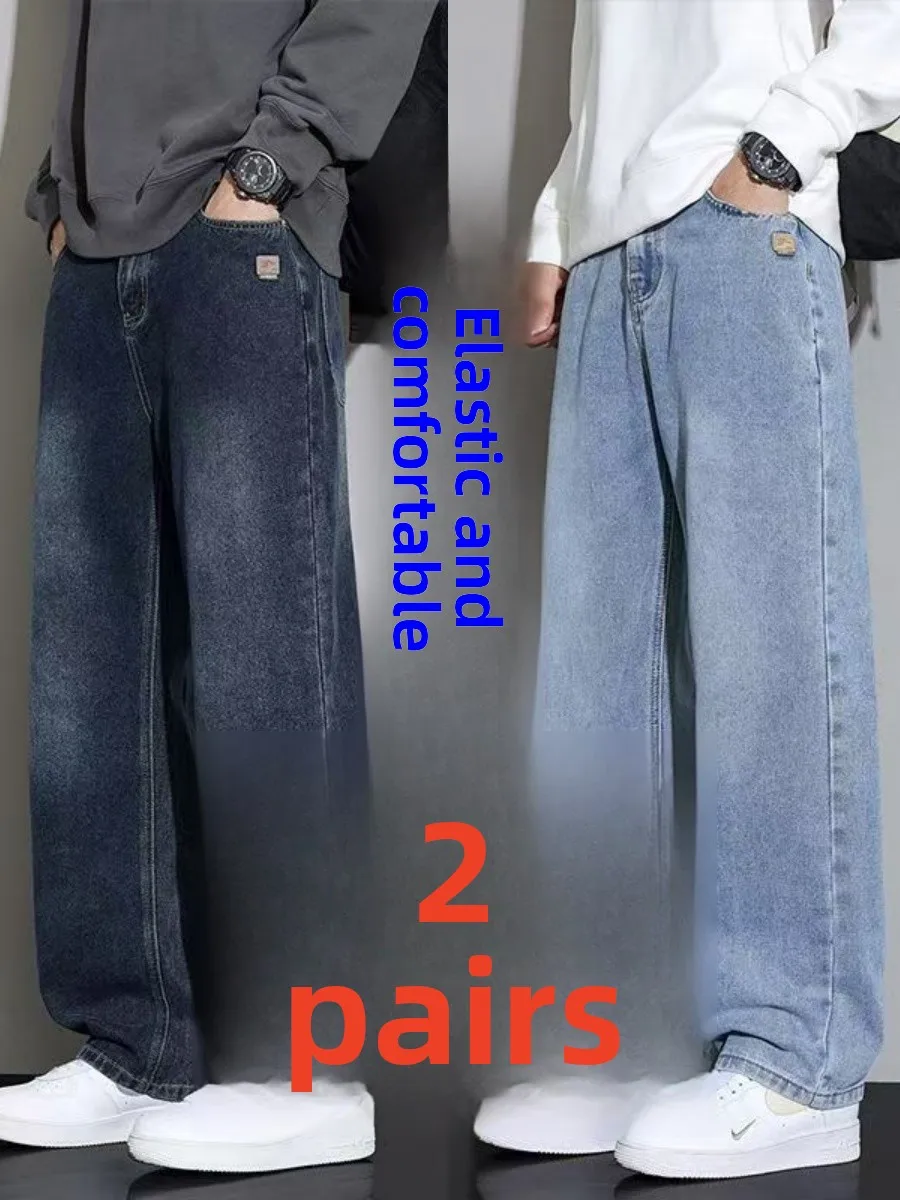 

New 2026 Men's Vintage Straight Leg Jeans Loose Casual Wear Resistant Work Long Pants Spring Autumn Cotton Stretch Denim