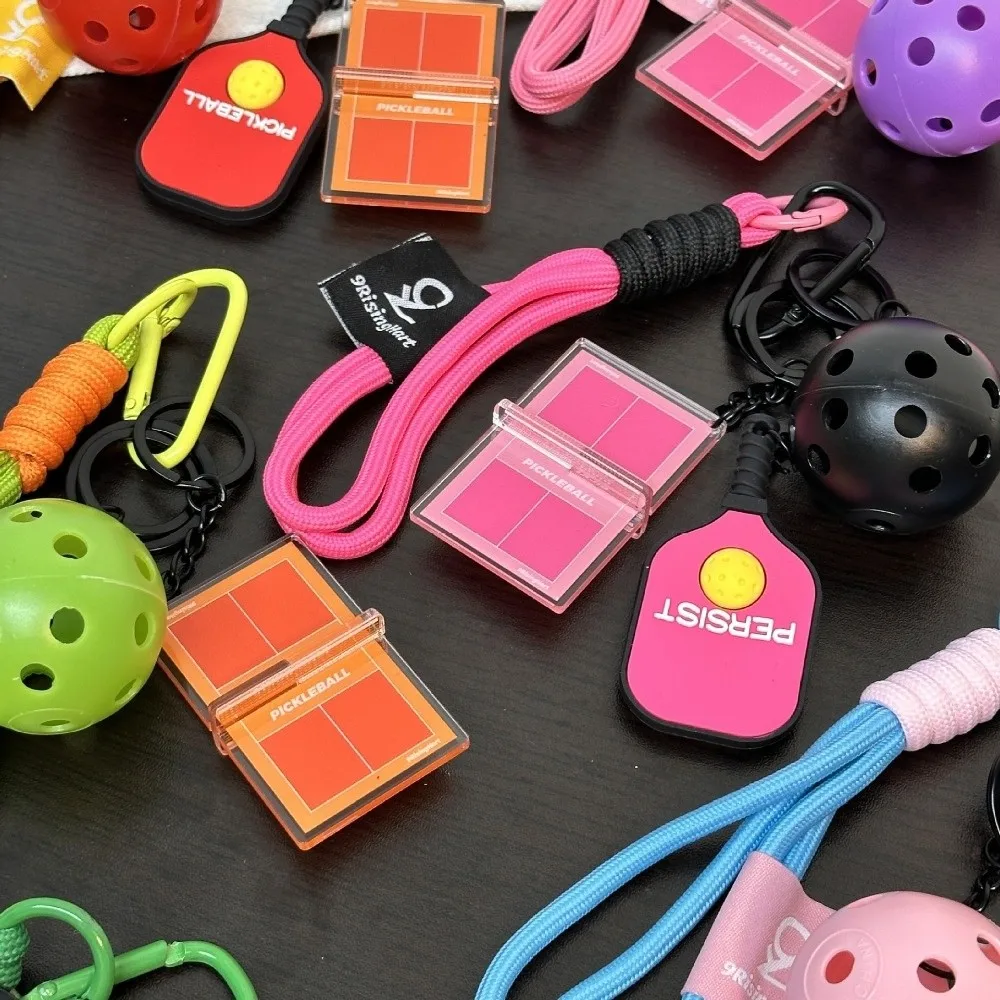 PVC Pickleball Paddle Set Keychain Dopamine Detachable Fitness Series Pendant with Buckle Simulation Pickleball Keyring