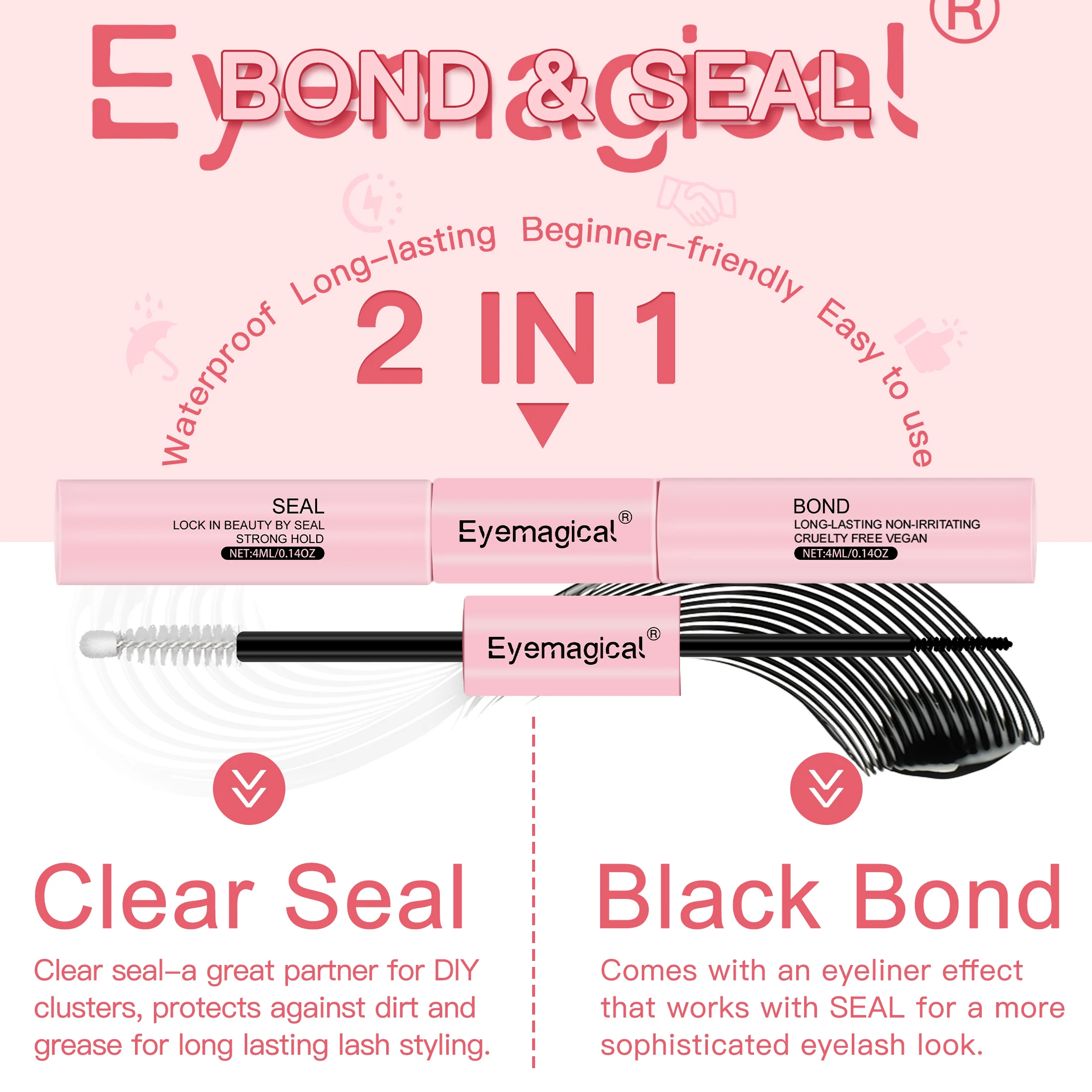 Profesjonalny zestaw do samodzielnego montażu kęp rzęs z klejem, uszczelniaczem i aplikatorem, wysokiej jakości zestaw do przedłużania rzęs metodą kęp, w formie tacki.