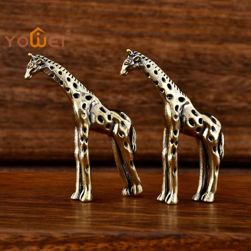 Latest Vintage Brass Giraffe Ornament Office Desk Desktop Decoration Tea Pet Miniature Statue Home Decor