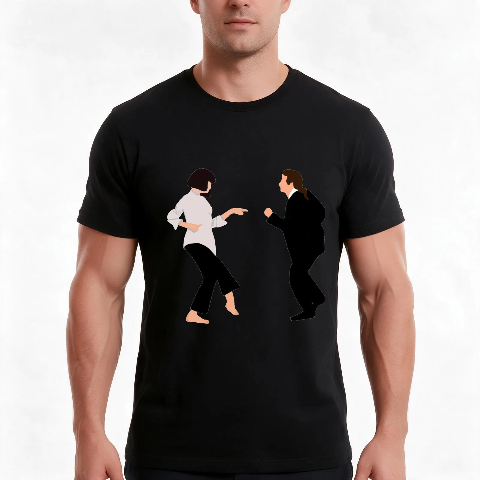 Vincent Vega & Mia Wallace twist contest T-Shirt, Summer Casual Cotton Tee, Oversized Streetwear Tops, Vintage Graphic Print