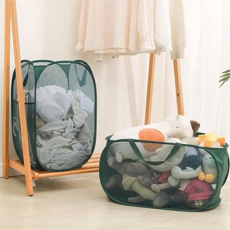 1pc Handy Laundry Mesh Popup Hamper, Foldable Lightweight Basket For Washing, Durable Clothing Storage