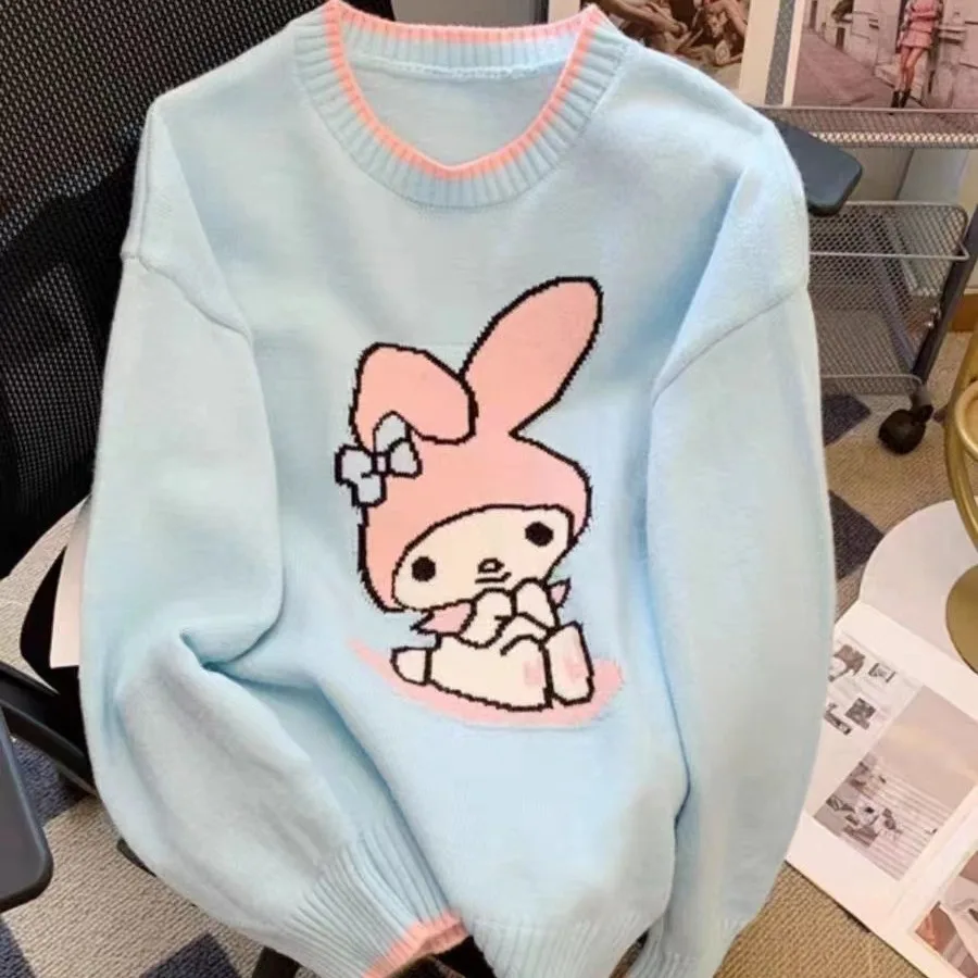 Caliente Kawaii Sanrios My Melody Otoño Invierno suéteres para niñas dulces y lindos sudaderas sueltas para parejas Casual versátil Tops