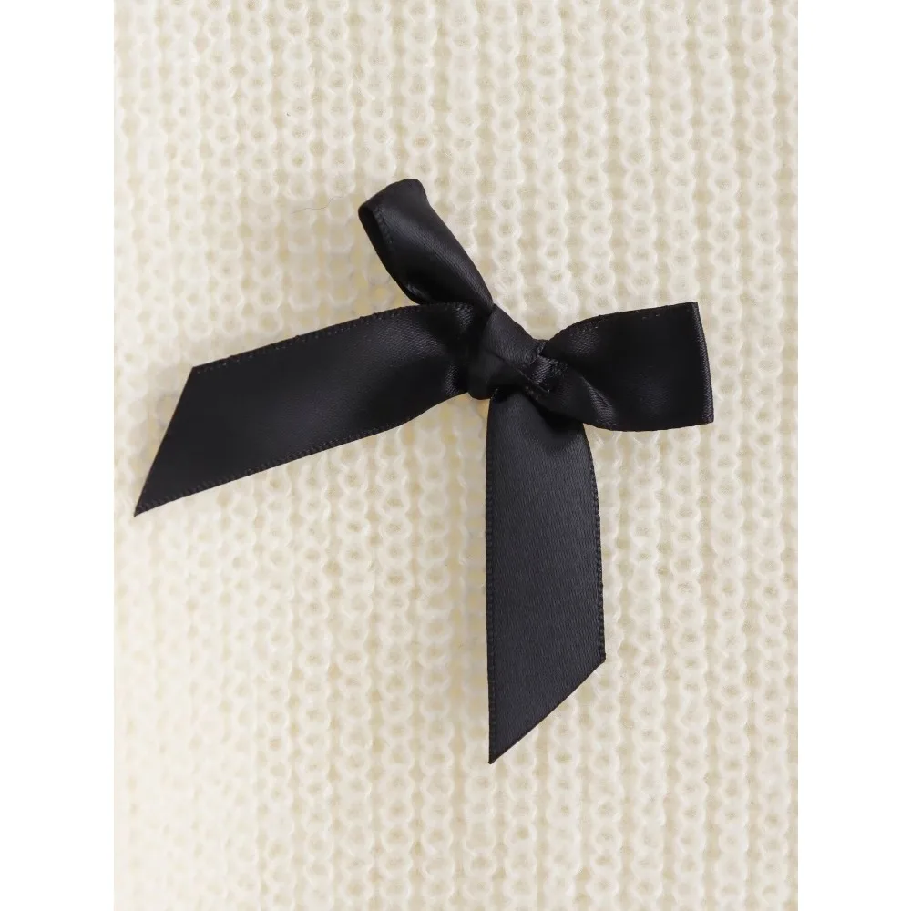 TRAF ZR High Street Ladies O-neck Sweater Vintage Chic Pullover Sweaters for Women Y2k Short Sleeve Knitwear Outfits with Bows