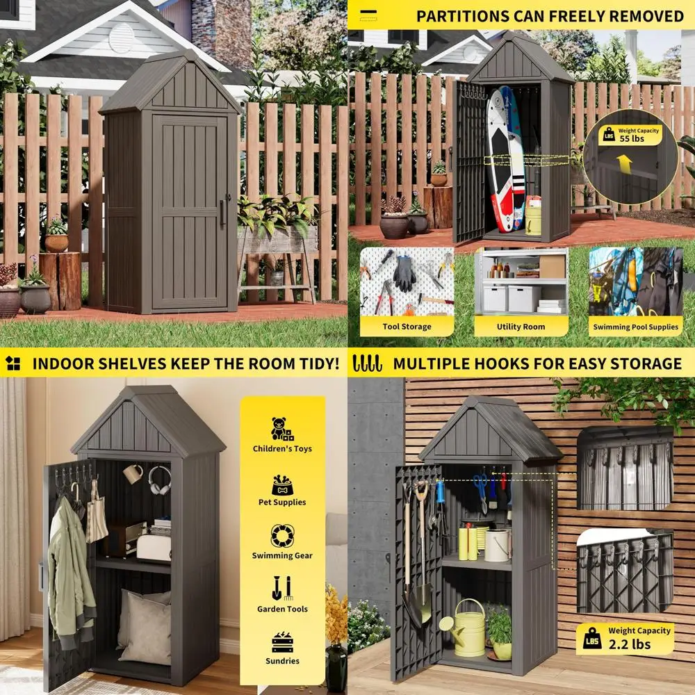 

Durable Outdoor Resin Storage Shed with Removable Shelves, Locking System, and Reinforced Floor for All-Weather Use