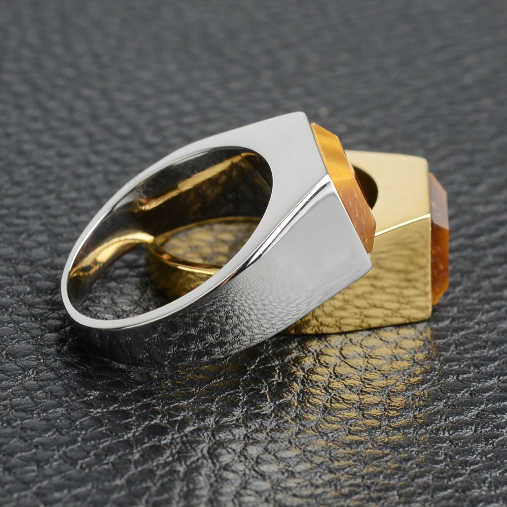 2022 Fashion Stainless Steel Men's Signet Ring With Natural Tiger Eye Stone Male Finger Rings Good Luck Jewelery