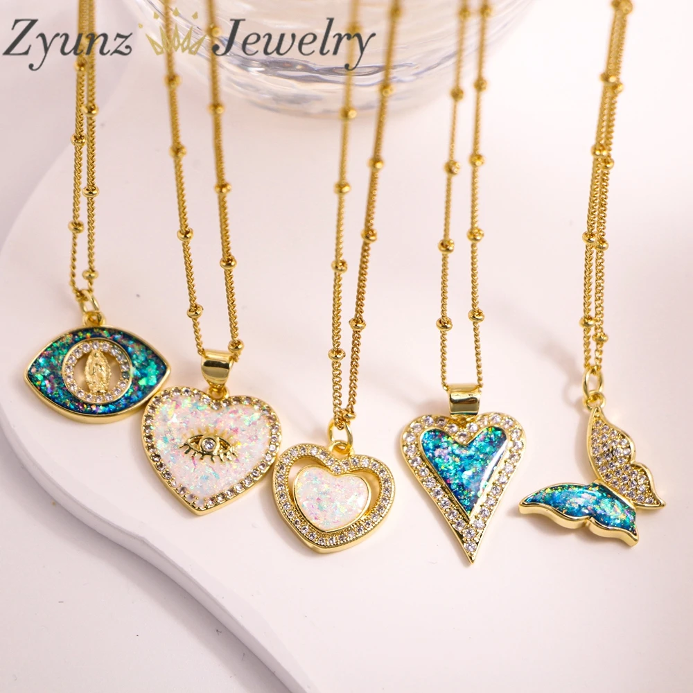 

10PCS, Fashion Gold Plated Mop Shell Heart Butterfly Pendant Necklace Female Simple Trendy Jewelry for Women Girls