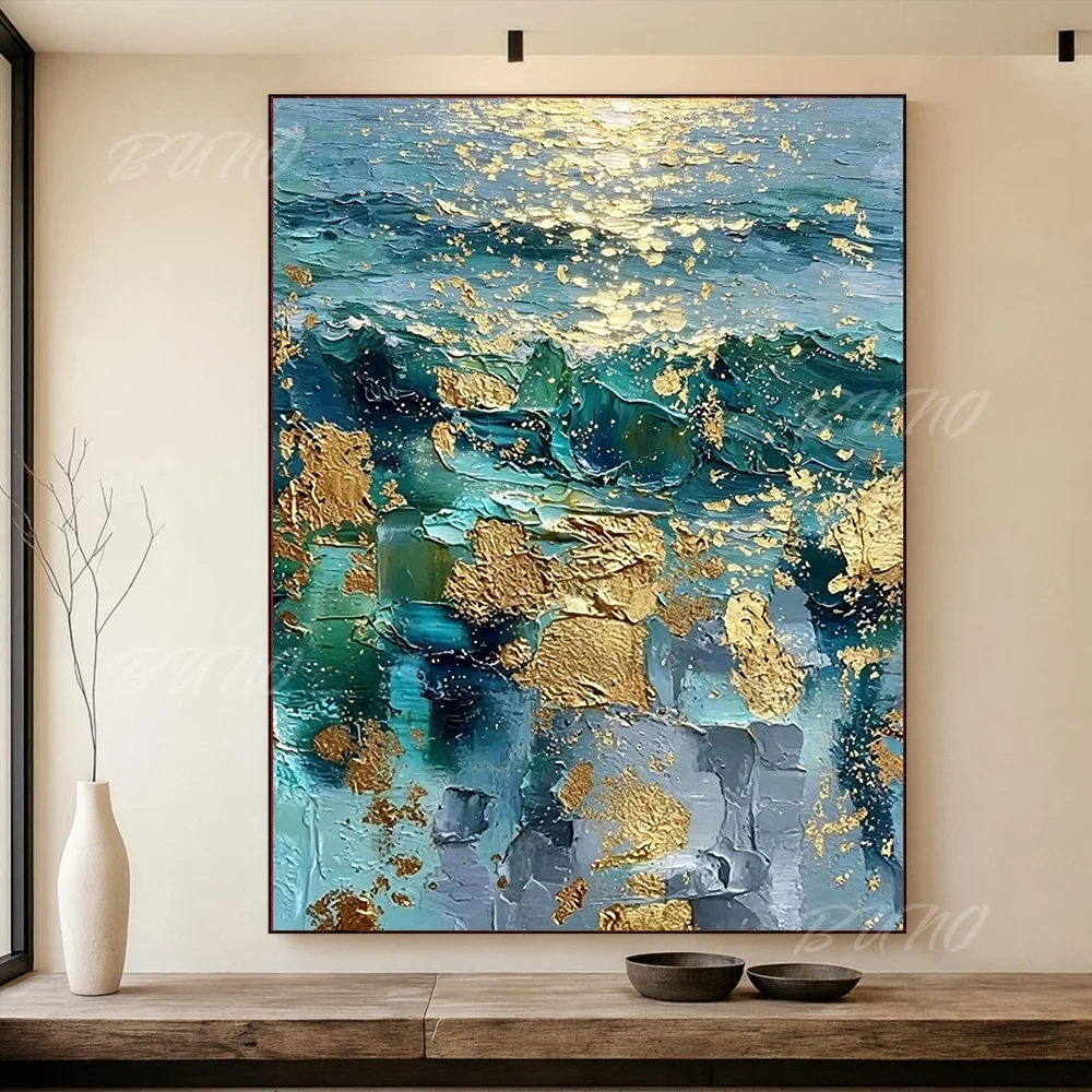 100% Hand-painted Abstract Oil Painting Original Coastal Luxury Textured Canvas Wall Art For Home Living Room Bedroom Decor