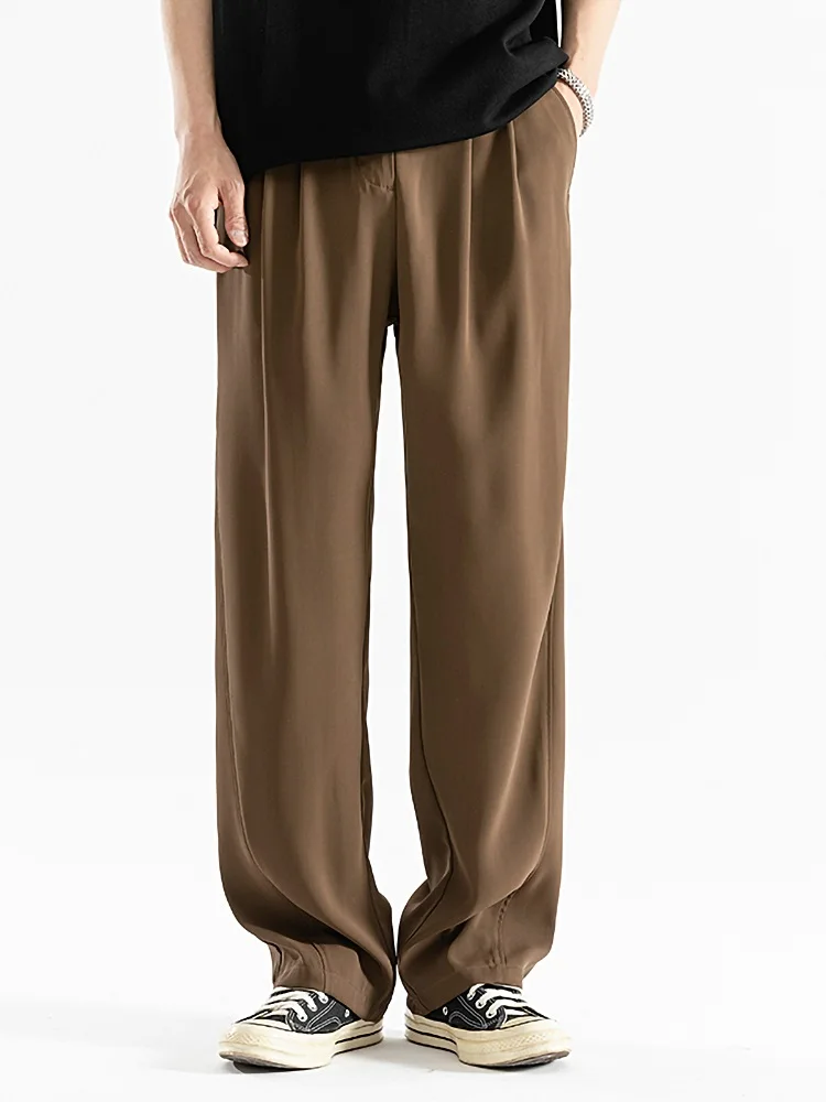 

Casual Ice Silk Men's Suit Pants Summer Thin Loose Drapey Brown High-End Feel Straight Leg Long Trousers Youth Fashion Trend