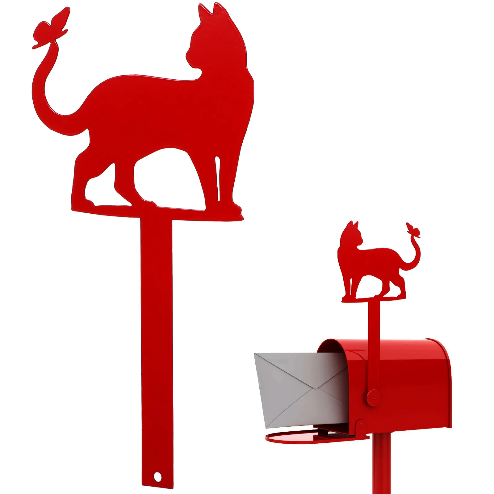Iron Cat Shape Mailbox Decoration Flag Outdoor Garden Yard Stake Decorative Metal Mailbox Ornament Replacement Flag Sign