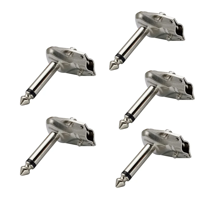 5PCS 90 Degree 6.35MM Adapter Plated Right Angle 1/4 Inch TS Mono Male Flat Pancake Style Plugs Connectors for Speaker Guitar