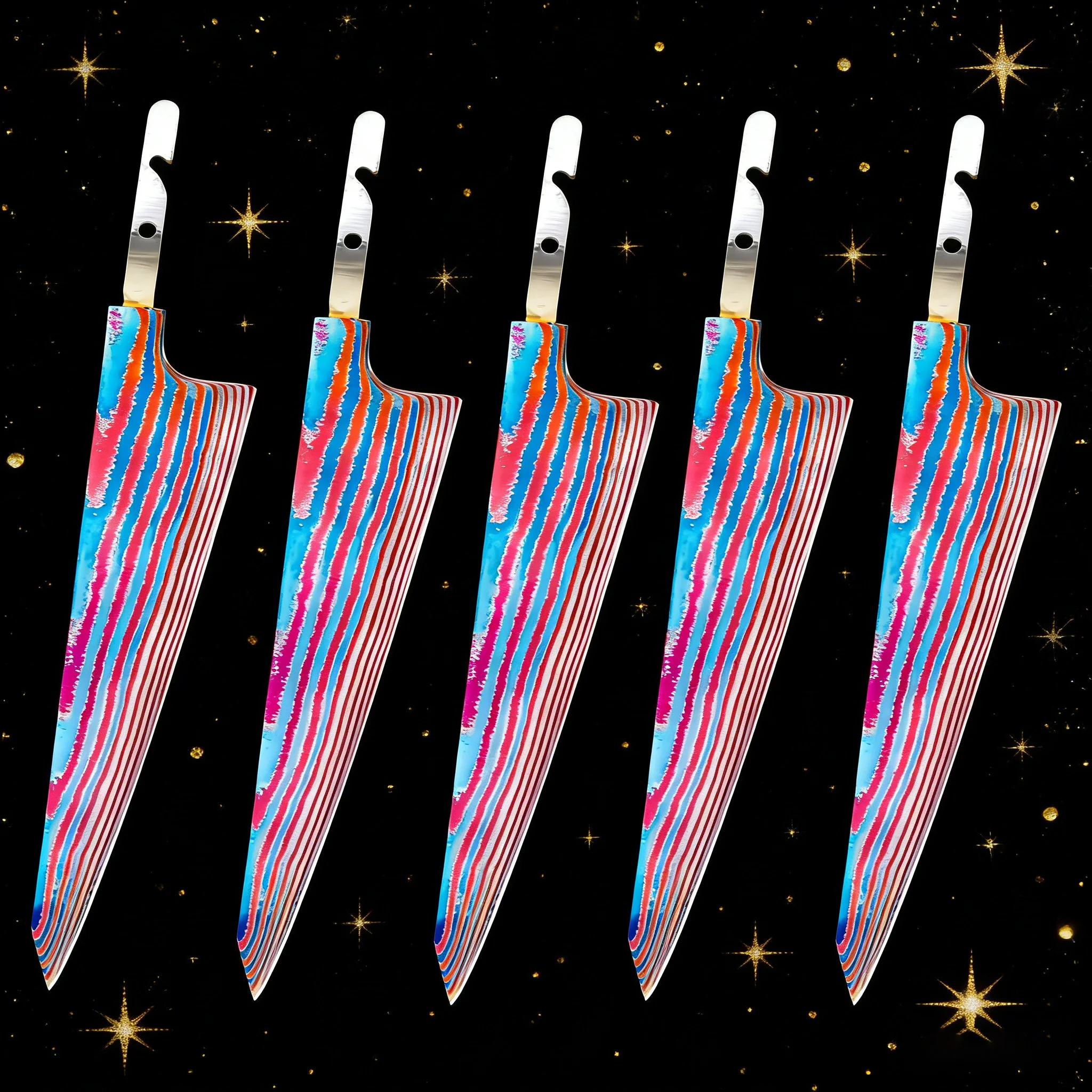 1/2/3/4/5PCS,DIY Hand Forged Cooking Knife Blades Titanium Damascus Steel Blank Blades No Handle Knife Blanks Kitchen Stuff