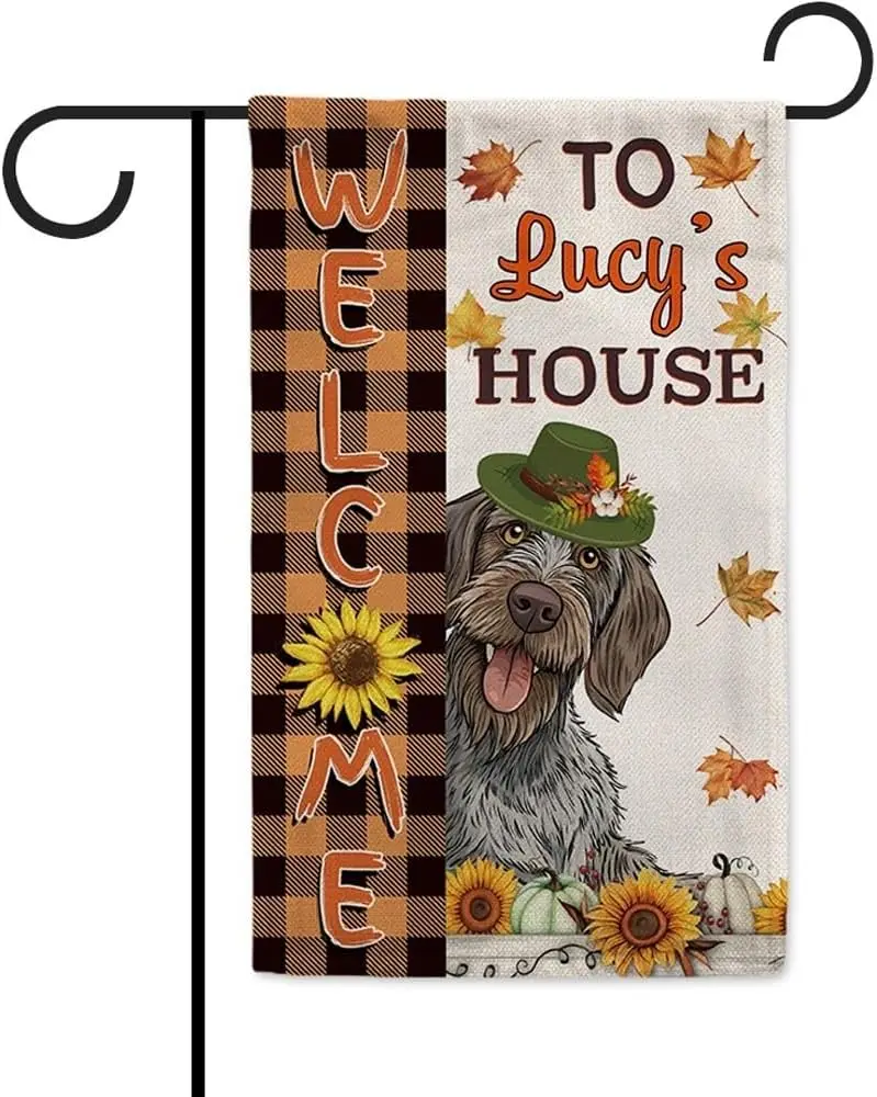 Welcome to Dog's House Garden Flag Fuuny Wirehaired Pointing Griffon Dog with Maple Leaves Fall Decor Yard Banner for Ou ZZM