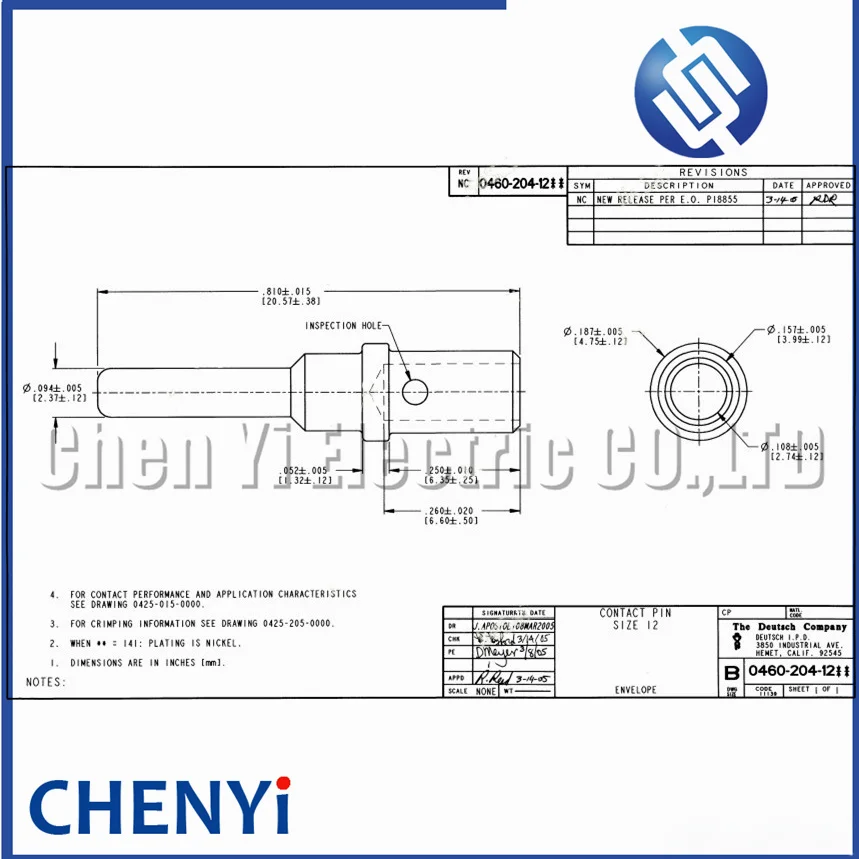 DTP series Stainless Steel Gold Plate Pin Size 14AWG to 12AWG Automotive Terminal 0460-220-123 0462-210-1231 For Deutsch CUMMINS