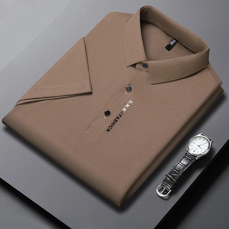 Herren-Poloshirt, kurzärmelig, einfarbig, atmungsaktiv, bequem, elastisch, Top, Neuheiten, lässiger Business-Stil