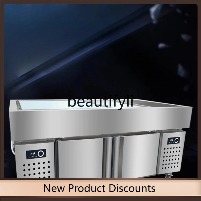 

A61 Stainless Steel Seafood Ice Table Commercial Display Cabinet Horizontal Refrigerated Freezer Fruit Fresh-keeping Cabinet