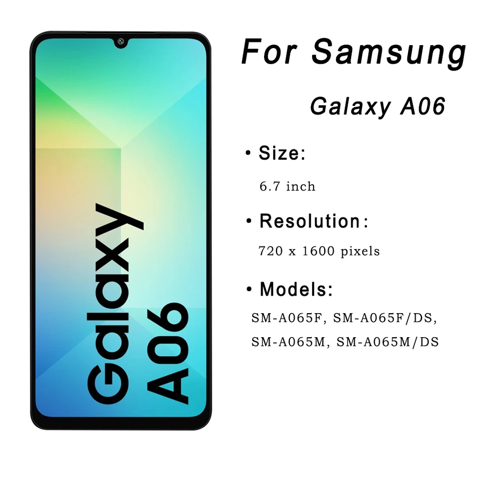 Pantalla LCD de 6.7'' para Samsung A06 A065, pantalla táctil y digitalizador para Samsung Galaxy A06 A065F A065M SM-A065F/DS, reemplazo 2