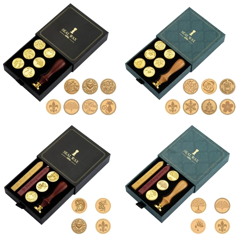 Plant Sealing Wax Stamp Heads with Wood Handle Seal Gifts Box Wax Seal Stamp Set for Party Invitation Card Wrap Envelope