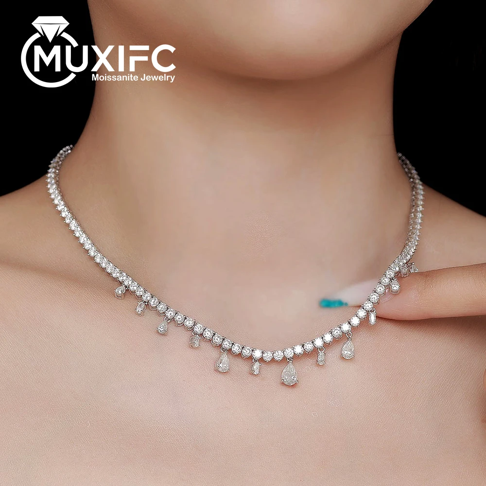

Tassel All Moissanite Tennis Necklace for Women 925 Silver Certified Full Diamond Neck Chains Choker Luxury Bridal Party Jewelry