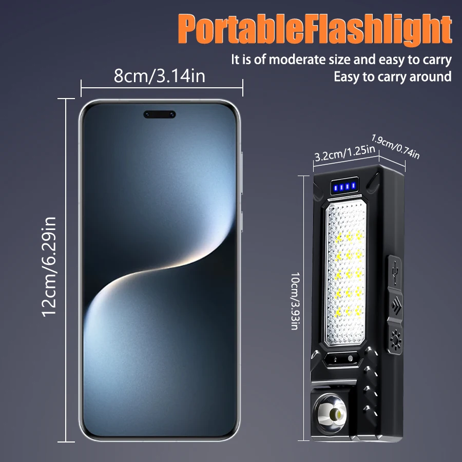 Senter LED isi ulang USB MINI senter magnet ekor portabel lampu darurat COB samping lentera berkemah Super terang