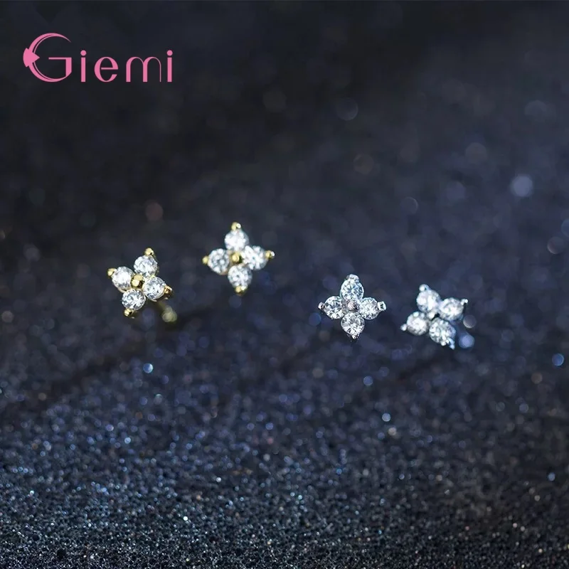 Women's 925 Silver Clover Stud Earrings, 4MM