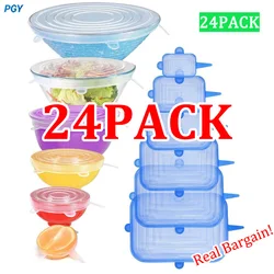 Couvercle hermétique en silicone pour la conservation des aliments, couvercle réutilisable, accessoires de cuisine ronds, stockage de réfrigérateur, 6 pièces, 12 pièces, 24 pièces