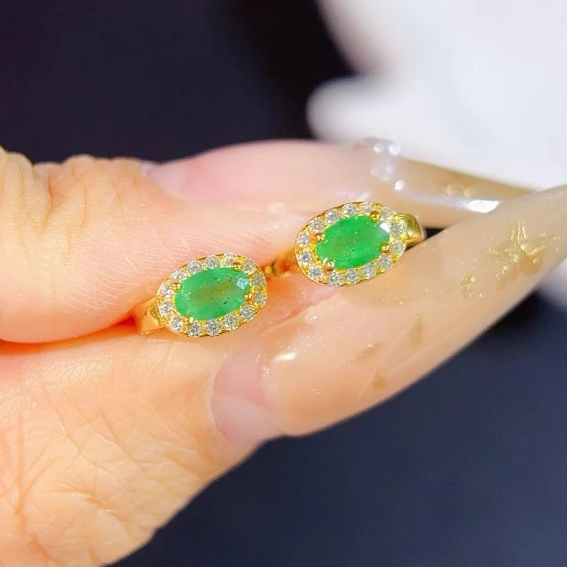 

Classic Emerald Hoop Earrings with Certificate 3mm*5mm Total 0.5ct Natural Emerald Earrings Antiallergic 18K Gold Plated Jewelry