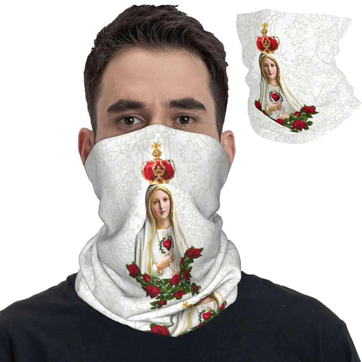 Our Lady Of Fatima Virgin Mary Bandana Neck Cover Printed Rosary Catholic Balaclavas Mask Scarf Multi-use Headband Unisex Adult