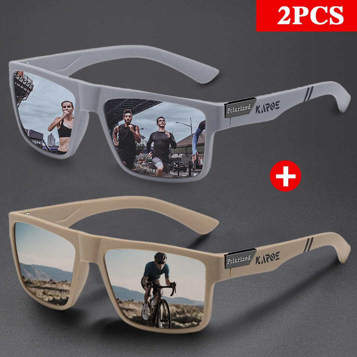 KAROS 2PCS Kacamata Hitam Olahraga Polarisasi Retro Persegi Ringan UV400 untuk Memancing dan Mengemudi Unisex Vintage Kacamata Luar Ruangan