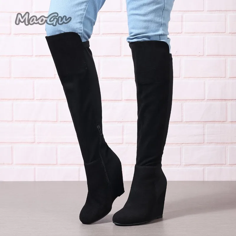 Women Autumn Winter Knee High Boots Wedge Boots for Women Plus Size Suede Elastic Women's Long Botas Feminino Botas Para Mujer image 6