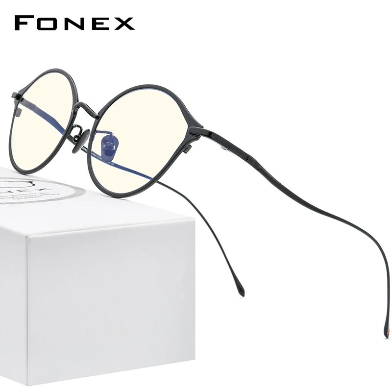 

FONEX Pure Titanium Blue Light Blocking Glasses for Women Retro Round Men 2020 New Vintage Anti-Blue UV Rays Eyeglasses FAB012