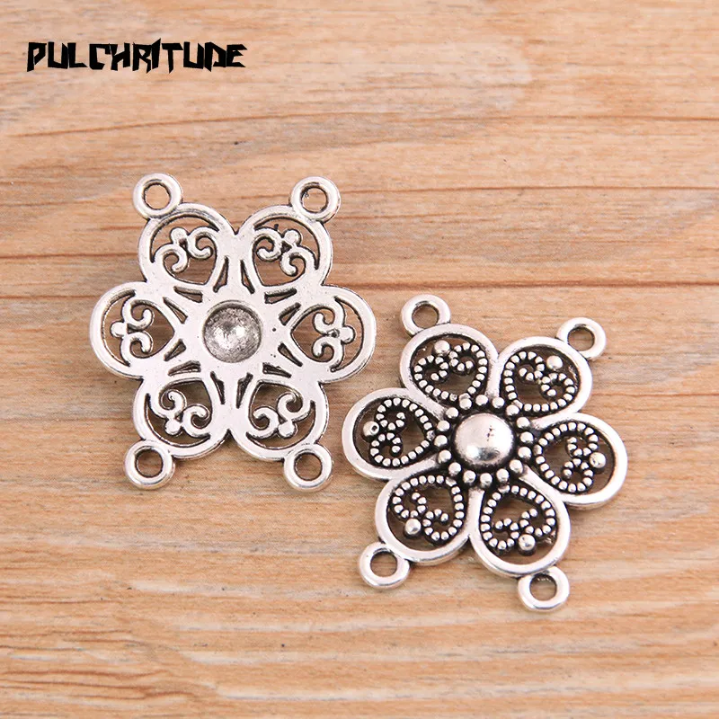 PULCHRITUDE 6pcs 27*30mm New Product Two Color Zinc Alloy Hollow Flower Porous Connectors Jewelry Making DIY Handmade Craft