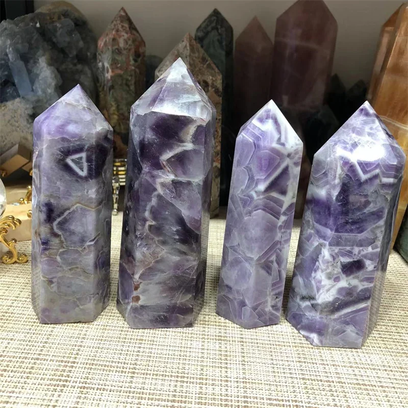 

Natural Stones Quartz Crystal Tower Polished Dream Amethyst Large Wand Point Healing Reiki Gemstones Home Decoration