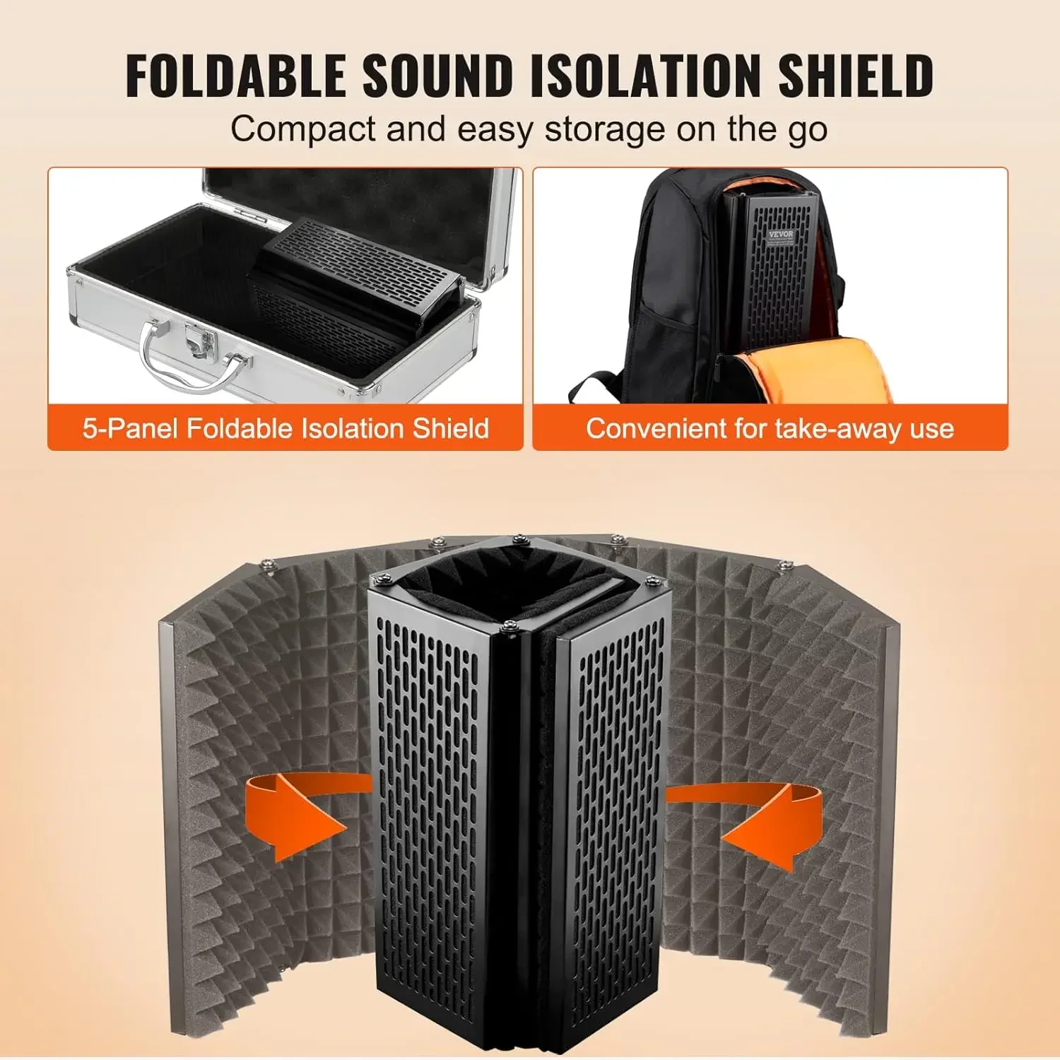 Microphone Isolation Shield, 5-Panel, Studio Recording Mic Sound Shield, with Pop Filter Desktop Tripod Stand and 3/8''