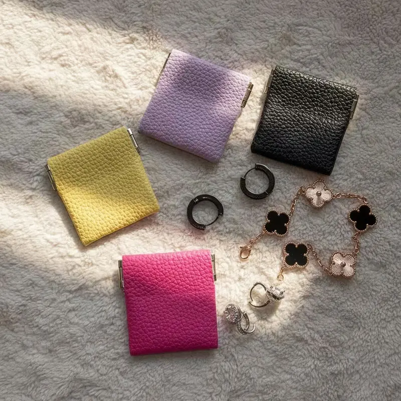 Mini Ic Closure Faux Leather Jewelry Pouch/Soft Rectangular Shape, Suitable for Earrings, Rings/Daily Use, Travel, and Storing Small Ic Snap Closure Jewelry Boxes