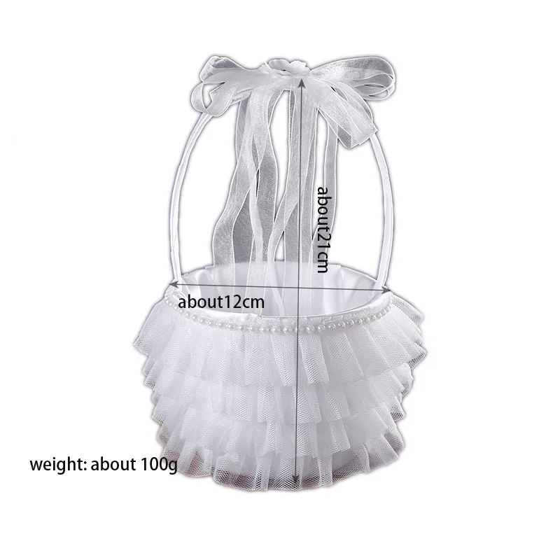 مبعثر فيونكة دانتيل يدوي للأطفال ، سلة زهور رومانسية حلوة ، قوس زفاف غربي ، سلة زهور بسيطة لطيفة