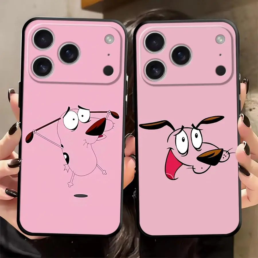 Case for iPhone 15 16 14 Plus 13 12 11 17 Pro Max XR 7 8 17Air XS Black Soft Phone Cover Pink Cartoon Dog